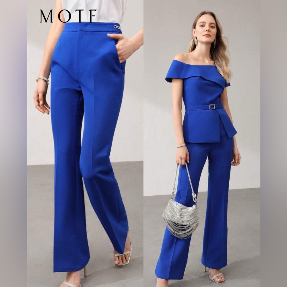 Elegant Blue set Off shoulder top and pants / without belt